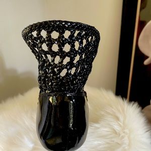 Black Show Stopper High Back Woven Peeped Toe